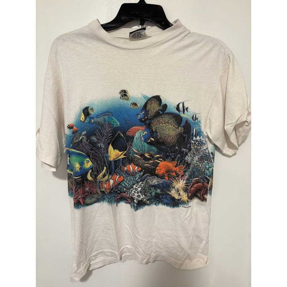 VINTAGE Nature Shirt Mens Med Coral Reef T-shirt Fish Aquarium 1994 Print